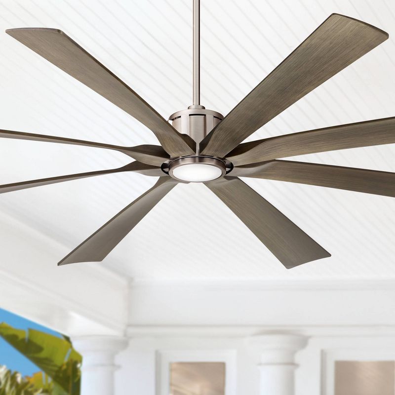 80" Possini Euro Design Defender Modern Indoor Outdoor Ceiling Fan with Dimmable LED Light Remote Brushed Nickel Oak Damp Rated for Patio Exterior, 2 of 10