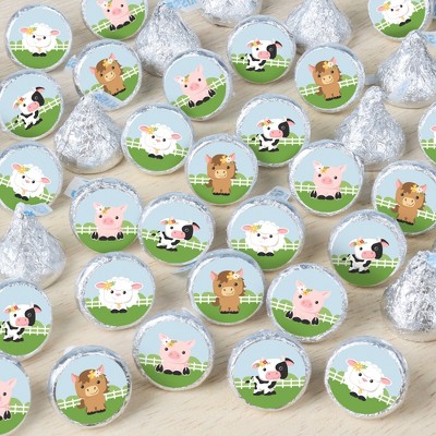 Big Dot of Happiness Girl Farm Animals - Pink Barnyard Baby Shower or Birthday Party Small Round Candy Stickers - Party Favor Labels - 324 Count