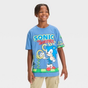 Boys' Sonic the Hedgehog Wrap Short Sleeve Graphic T-Shirt - Blue - 1 of 4