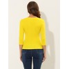 INSPIRE CHIC Women's V Neck 3/4 Sleeves Solid Knitted Buttons Decor Ruched Blouse - 4 of 4