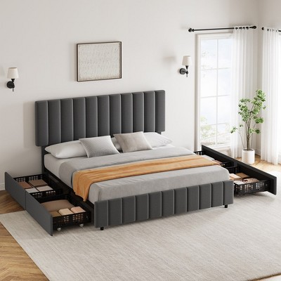 Whizmax King Size Bed Frame With 4 Storage Drawers And Adjustable ...