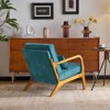 Karl Home Teal Mid Century Solid Wood Accent Chair Chenille Armchair - 3 of 4