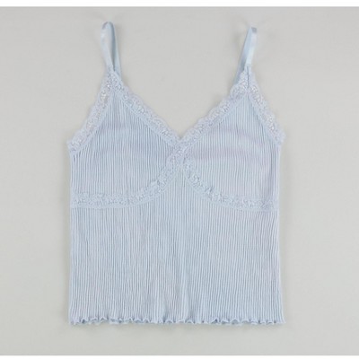Hippie Rose Womens Lace Trim Tank Top, Blue, X-Large