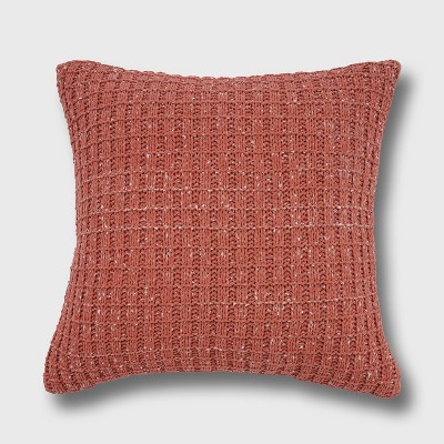 20"x20" Marled Sweater Knit Chenille Faux Shearling Reversible Throw Pillow Rose - freshmint