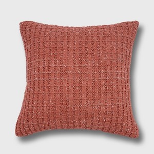 20"x20" Marled Sweater Knit Chenille Faux Shearling Reversible Throw Pillow Rose - freshmint - 1 of 4
