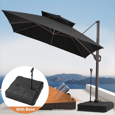 Pellebant 11FT Square Double Top Cantilever Umbrella – Outdoor Sun Shade with 360° Rotation, 6 Heights Adjustment & Base Included (Patio/Deck Ready)