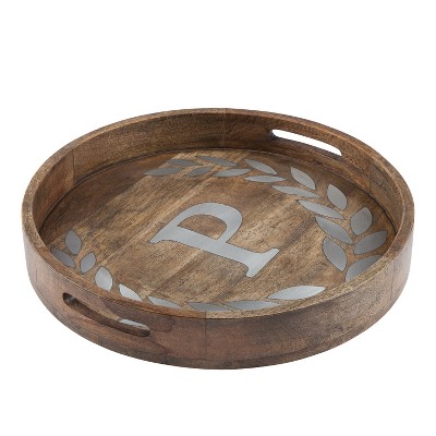 GG Collection Heritage Collection Mango Wood Round Tray With Letter "P"