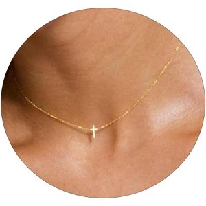 14K Gold/Silver Cross Necklace, Minimalist Dainty Pendant Chain, Everyday Religious Jewelry Gift for Women - 1 of 4