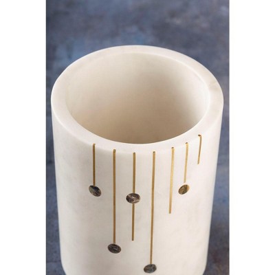 Elegant White Marble Wine Chiller with Gold Inlay