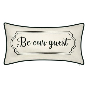 Edie@Home 13"x25" Oversized Celebrations 'Be Our Guest' Embroidered Lumbar Throw Pillow Oyster/Black - 1 of 4