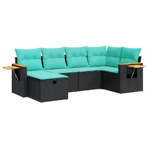 vidaXL 6 Piece Patio Sofa Set - Black Poly Rattan, Weather-Resistant Outdoor Furniture with Storage and Blue Cushions for Garden, Terrace & Deck. - 1 of 4