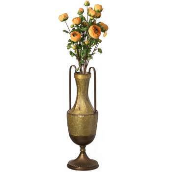 Uniquewise Decorative Antique Style 2 Handle Metal Jug Floor Vase for Entryway, Living Room or Dining Room Tall Elegant Home Decor Accent - Metal Vase