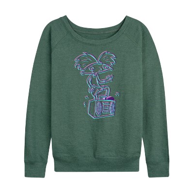 Women's - Hey Arnold! - 3D Arnold Lightweight French Terry Wide Neck Long Sleeve Shirt