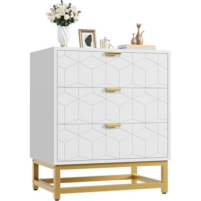 Dresser for Bedroom, 3 Drawer Dresser with Metal Legs, Wood Dressers Chest Organizer with Storage