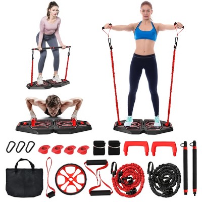 Portable Home Gym System with 14 Accessories, 20 in 1 Push Up Board with  Resistance Bands, Tricep Bar & Ab Roller Wheel, Full Body Workout Equipment  for Men and Women at Home