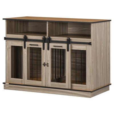 Large Oak and Brown Dual-Function Dog Crate Table