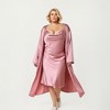 Anna-Kaci Lounge Women's Satin Slip Dress and Long Robe Set with Draped Neckline and Elegant Flowing Open Front Layered Design - 2 of 4