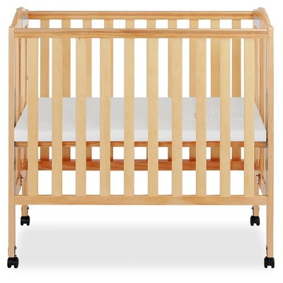 Natural Pine Convertible Folding Portable Crib with Locking Wheels