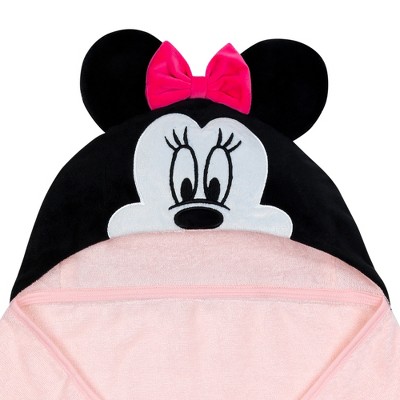 Pink Cotton Hooded Baby Bath Towel with Minnie Mouse Design