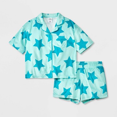 Image of Girls' 2pc 'Stars' Short Sleeve Coat Pajama Set - art class™ Blue S