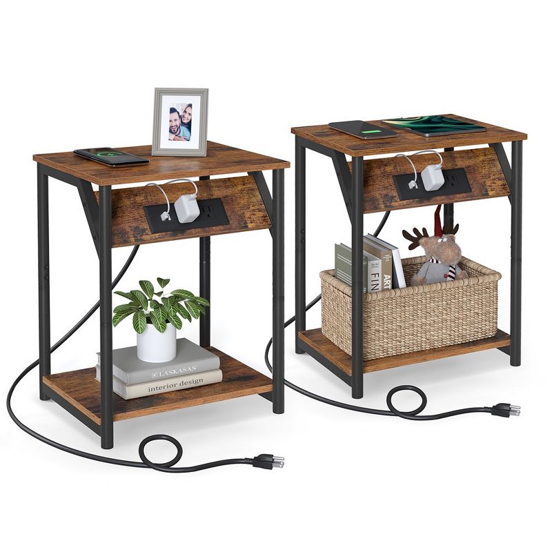 VASAGLE End Table ,  Small Side Tables, Nightstand with Outlets and USB Ports, Bedside Table with Storage Shelf, 1 of 9