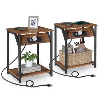 VASAGLE End Table ,  Small Side Tables, Nightstand with Outlets and USB Ports, Bedside Table with Storage Shelf