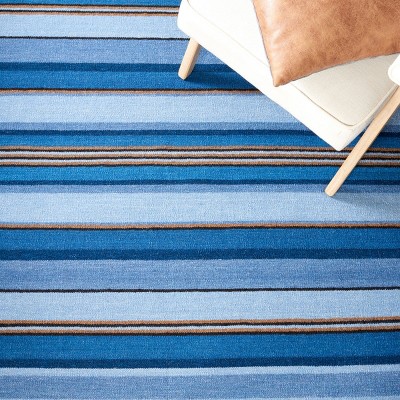 Handmade Blue Striped Wool Flatweave Area Rug