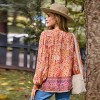 Women's Vibrant Orange Floral Tie Neck Blouson Sleeve Top - Cupshe - 4 of 4