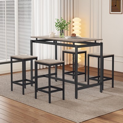 VYNXARIA 5-Piece Modern  Compact Bar Table Set with Table and Stools, Space-Saving Furniture for Dining Room,Breakfast Nook,Dark Brown,OAK