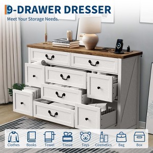 9-Drawer Fluted Dresser for Bedroom, Natural Oak Wood Chest of Drawers with Metal Handles - 1 of 4