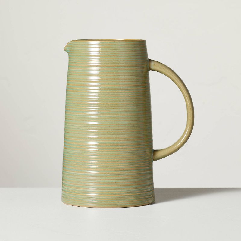 71oz Ribbed Stoneware Beverage Pitcher Green - Hearth &#38; Hand&#8482; with Magnolia, 1 of 9