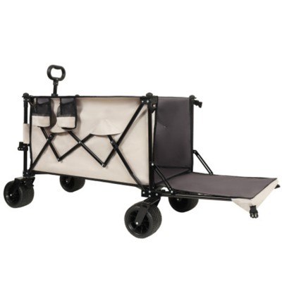 FURNIinspire Outdoor Serving Carts Extra Long Extender Wagon Cart Beach Wagon Cart 480LBS with All-Terrain Wheels, Beige, 35.43"*22.83"*43.34"
