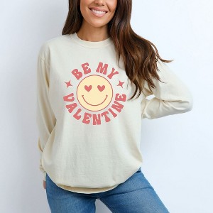 Simply Sage Market Women's Valentine Yellow Smiley Face Long Sleeve Garment Dyed Tee - 1 of 4