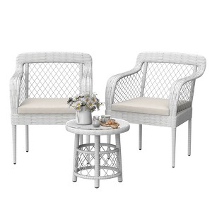 Whizmax  3 Pieces Patio Furniture Set, Indoor/Outdoor Rattan Sectional Sofa Conversation Bistro Set for Garden Balcony Backyard Porch Lawn - 1 of 4