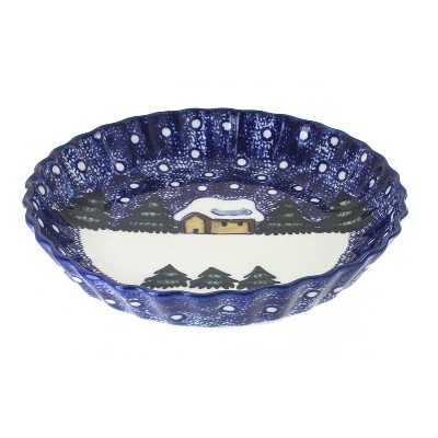 Blue Rose Polish Pottery Winter Forest Pie Plate