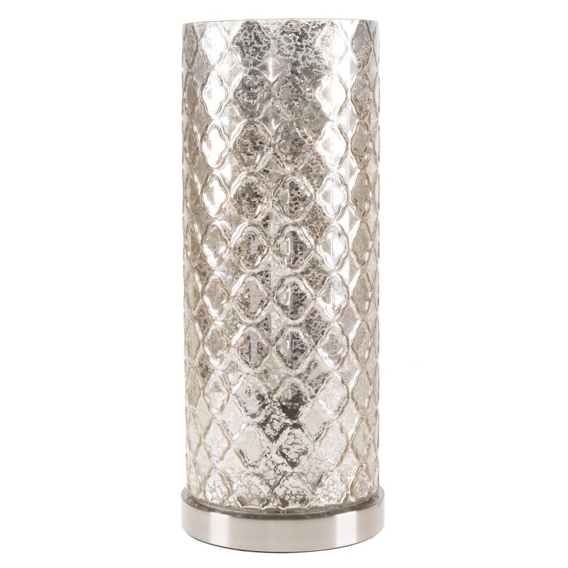 LED Uplight Table Lamp with Silver Mercury Finish, Embossed Trellis Pattern and Included LED Light Bulb for Home Uplighting by Hastings Home, 3 of 8