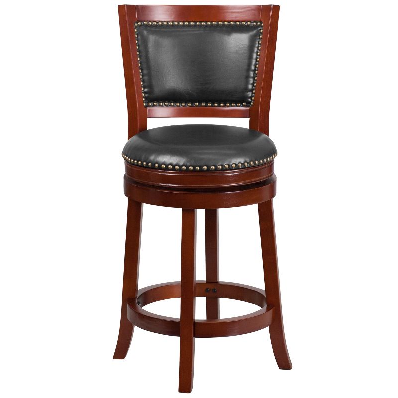 Emma and Oliver 26"H Open Panel Back Wood Counter Stool with Leather Swivel Seat, 5 of 7