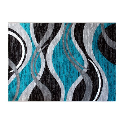 Emma and Oliver Olefin Accent Rug with Abstract Wave Design and Natural Jute Backing