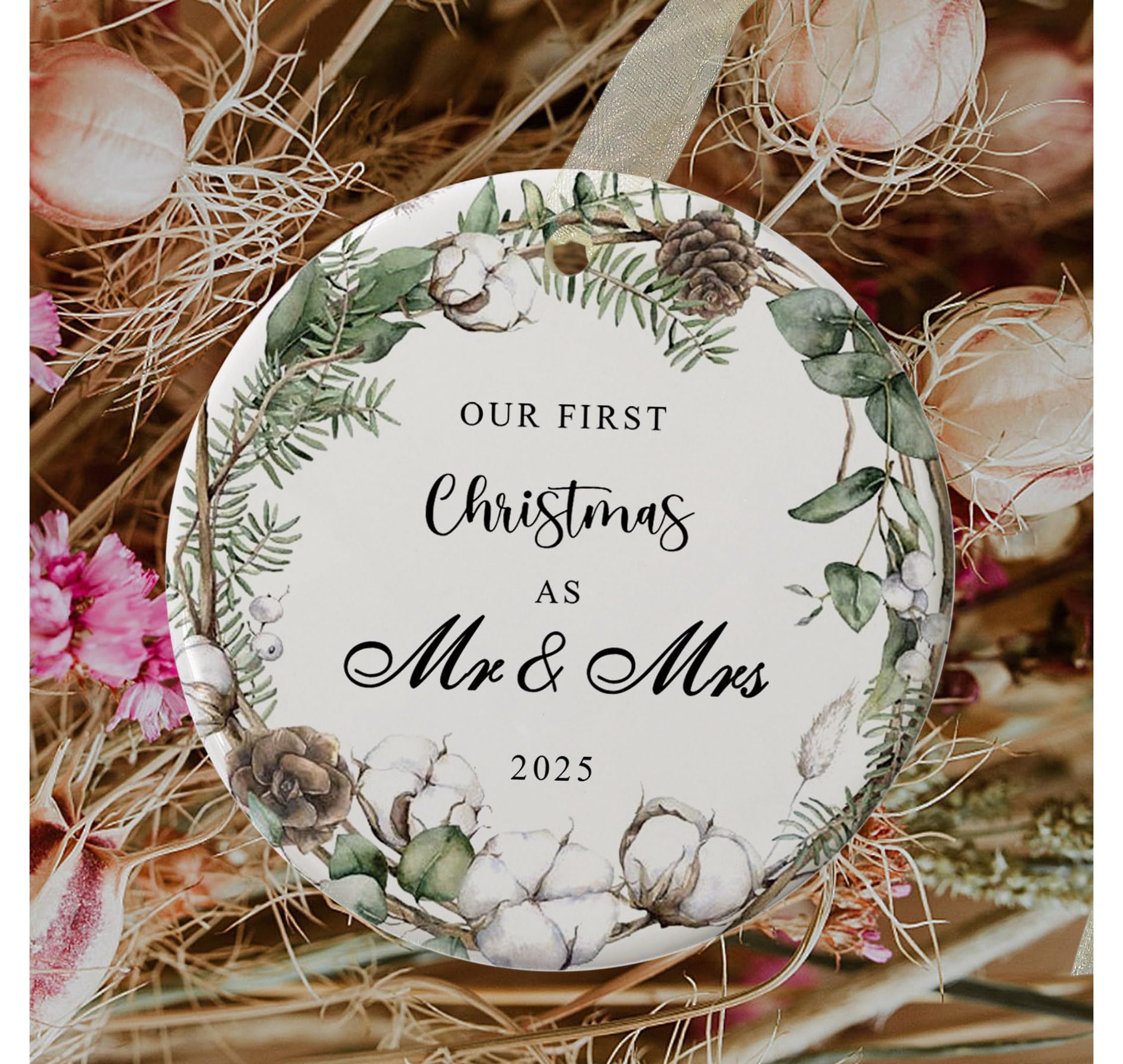 First Christmas as Mr and Mrs Ornament 2025,1st Year Wedding Ornament for Newlywed,Our First Married Christmas Ornament