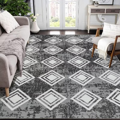 Washable Trellis Printed Area Rug, Soft Velvet Low Pile Non Slip Indoor Carpet, Lightweight Non Shedding Floor Cover for Entryway