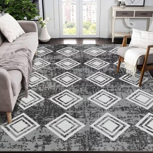 Washable Trellis Printed Area Rug, Soft Velvet Low Pile Non Slip Indoor Carpet, Lightweight Non Shedding Floor Cover for Entryway - 1 of 4