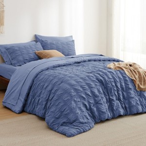 Bedsure | 7 Pcs Bedding Set in Textured White Plaid Seersucker - 1 of 4