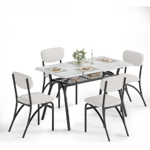 5-Piece Dining Set for Small Spaces with Rectangular Table, Built-In Storage Shelf, 4 Luxury Velvet Chairs, Scratch-Resistant Surface, Space-Saving - 1 of 4