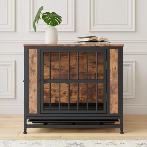 LAOTIES Wooden Dog Crate Furniture,Indoor Kennel,Sliding Doors,Chew-Resistant Frame And Pull-Out Tray - 1 of 4