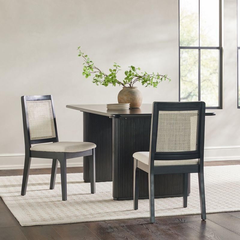 Set of 2 Solid Wood with Rattan Inset Dining Chair Black - Saracina Home, 2 of 12