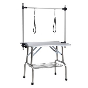 DOMETOUR 36'' Folding Dog Grooming Table, Stainless Steel Frame, Rubber Mat, Adjustable Arm & Clamps, Silver-Gray - 1 of 4