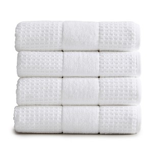 Market & Place Cotton Quick Dry Waffle Weave 4-Pack Bath Towel Set - 1 of 4