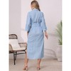 INSPIRE CHIC Women's Casual Turndown Collar Stripe 3/4 Sleeve Button Down Split Belted Midi Shift Dress - 3 of 4