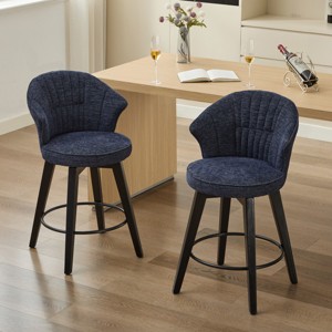 25" Swivel Wing Back Counter Bar Stools Set of 2 with Chenille Upholstery & Solid Wood Legs for Kitchen Island Dining Room-Baofuwish - 1 of 4