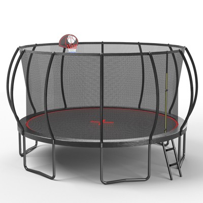 VisioGear Trampolines, Trampoline with Safety Enclosure Net, Trampoline with Basketball Hoop, Black, 192"*192"*108"